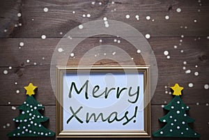 Picture Frame With Christmas Tree And Text Merry Xmas, Snowflake