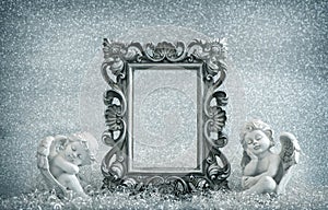 Picture frame with guardian angel. Vintage style decoration