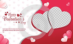 Picture Frame. Happy Valentine`s Day Template with cut out for Image. Valentine Greeting Banner. Couple greeting card with love sh