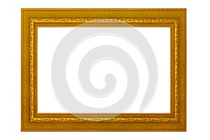 Picture frame isolated on white background, empty antique golden frame