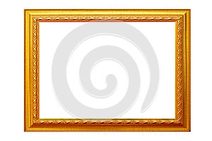 Picture frame isolated on white background, empty antique golden frame