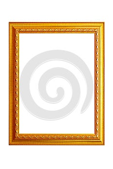 Picture frame isolated on white background, empty antique golden frame