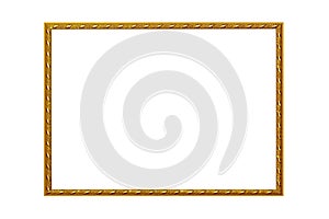 Picture frame isolated on white background, empty antique golden frame for painting or photo