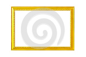 Picture frame isolated on white background, empty antique golden frame for painting or photo