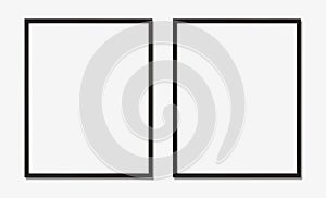 Picture frame mockup, Set of two vertical black frames on white wall, Template for artwork, painting, photo or poster
