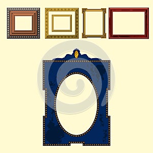 Picture frame museum interior exhibition decorative vector photo art gallery on vintage antique decoration wall.