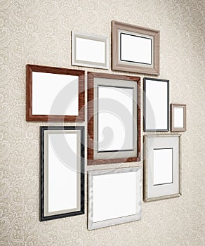 Picture frames arranged on the wall. 3D dimensional