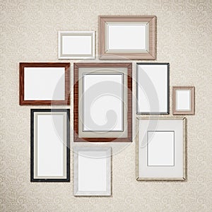 Picture frames arranged on the wall. 3D dimensional