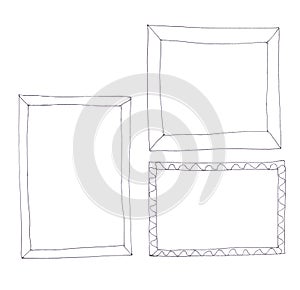 Picture frames for mockup, graphic linear drawing on white background