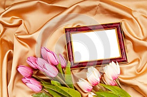 Picture frames and tulips flowers