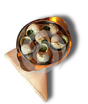 Escargot, French delicacy, isolated
