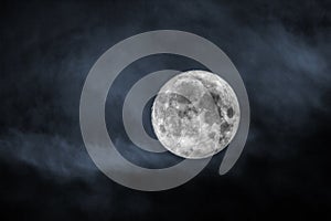 Picture of the full moon with clouds on black sky