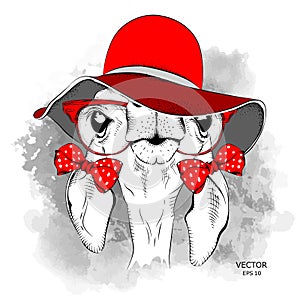 Picture of a funny roe deer in a hat. Vector illustration