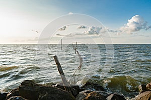 Picture of a fyke or fishing net at the IJsselmeer lake in the N