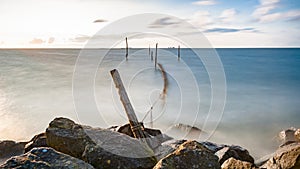 Picture of a fyke or fishing net at the IJsselmeer lake in the N