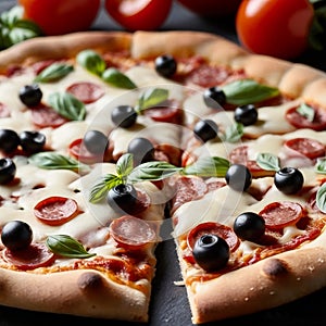 picture of garnished pizza, close-up