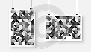 Picture with geometric trendy pattern, Bauhaus style. Modern background, simple elements. Retro texture, basic geometric