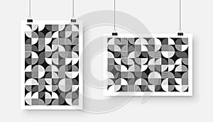 Picture with geometric trendy pattern, Bauhaus style. Modern background, simple elements. Retro texture, basic geometric