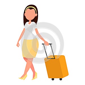 Picture of a girl with a suitcase on a white background. Vector illustration
