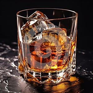 picture of A glass of whiskey and ice cubes generative AI