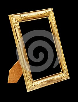 Picture gold frame isolated on black