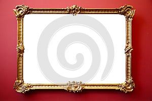 Picture gold frame on red painted wall