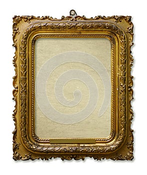 Picture gold wooden frame for design on white isolated background