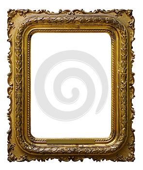 Picture gold wooden ornate frame for design on isolated background
