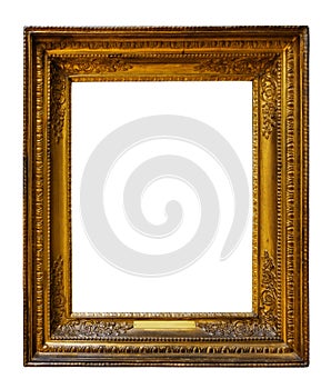 Picture gold wooden ornate frame for design on  isolated background