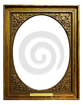 Picture gold wooden tondo frame for design on isolated background photo