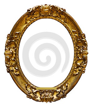 Picture gold wooden tondo frame for design on isolated background photo