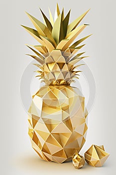 Picture of golden color pineapple on the light background, colorblocks. Generative AI photo
