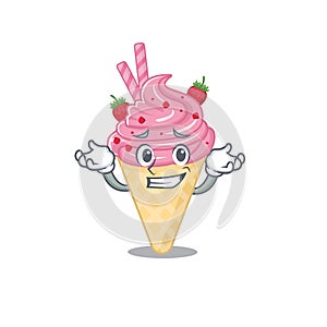 A picture of grinning strawberry ice cream cartoon design concept