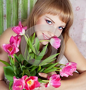 Picture of happy young blonde woman