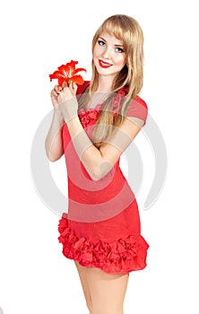 Picture of happy young blonde woman