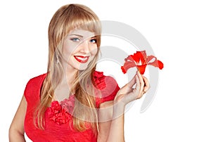 Picture of happy young blonde woman