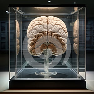 picture of human brain in glass in the exhibition generative AI