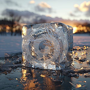 Picture an ice cube, its crystalline texture revealing distinctive characteristics. Ai Generated
