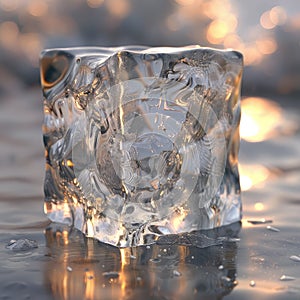 Picture an ice cube, its crystalline texture revealing distinctive characteristics. Ai Generated