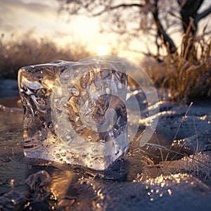 Picture an ice cube, its crystalline texture revealing distinctive characteristics. Ai Generated