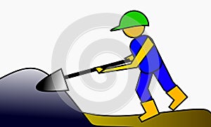 image illustration A worker is holding a shovel