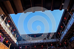 Picture Inside of the square roof Tulou, Fujian, China