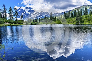 Picture Lake Evergreens Clouds Reflection Mount Shuksan Washington USA