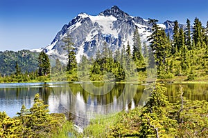 Picture Lake Evergreens Mount Shuksan Washington USA photo