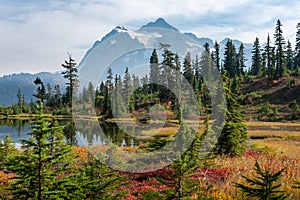 Picture Lake Mount Baker hiking trail in Autumn