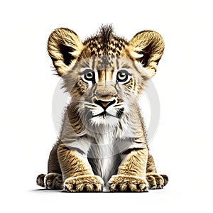 Lovely lion cub on white background wallpaper