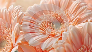 Picture a macroshot where the fine textures of gerbera flowers are accentuated, their petals adorned in a gentle peach fuzz color