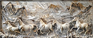 A picture of a marble wall with a herd of horses luxurious pattern used to deco