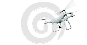 Picture Matte Generic Design Modern Remote Control Air Drone Flying with action camera. Isolated on Empty White photo