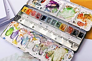 Picture of messy and used paintbox photo
